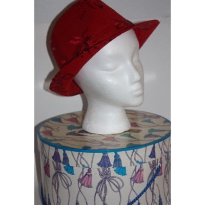 RED HAT SOCIETY s Dress Church Hat Sz ML Red Denim Sequins Trim + Box EUC  eb-16726650